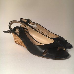 Alex Marie Black Leather Slingback Wedges 8.5M